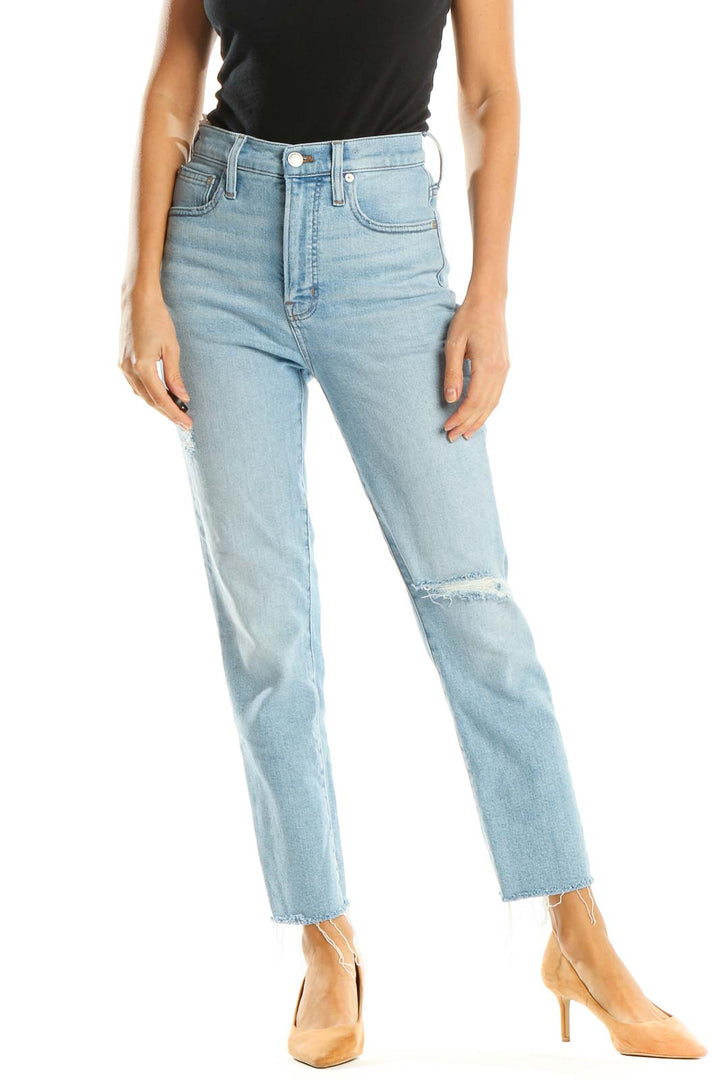 Blue Straight Leg High-WaistedJeans