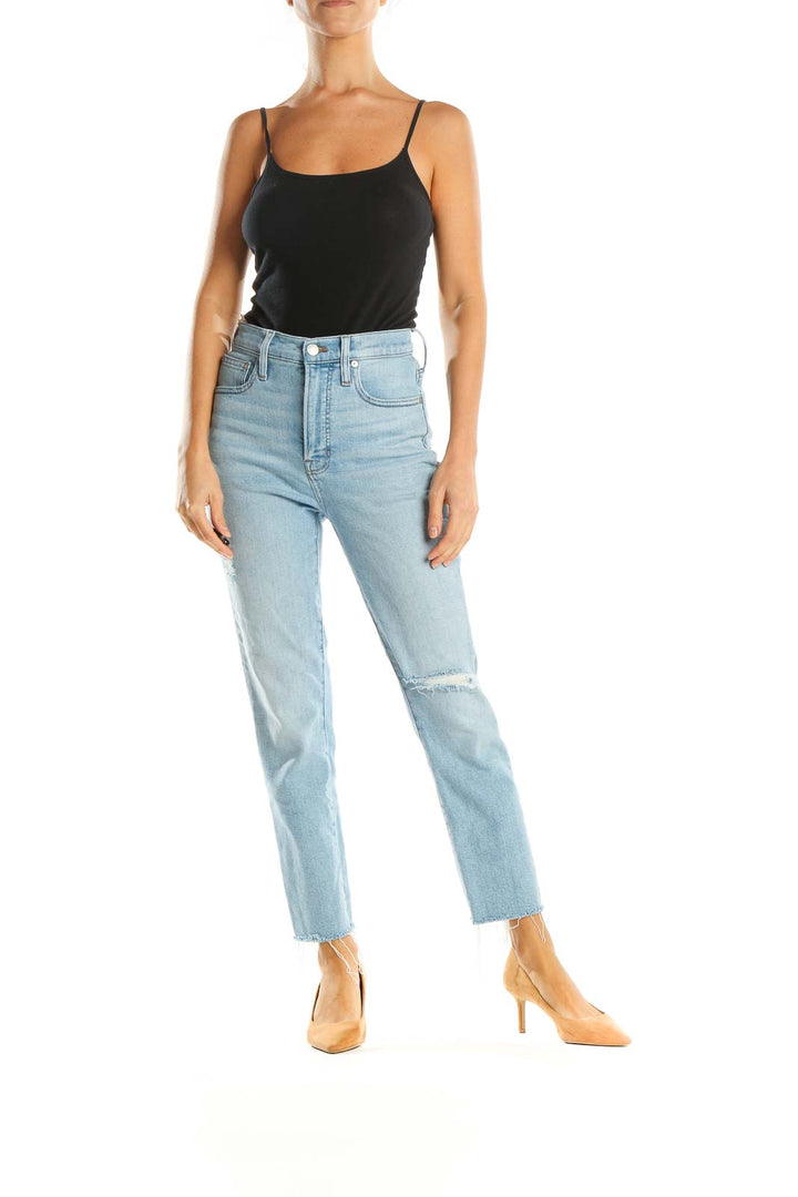 Blue Straight Leg High-WaistedJeans