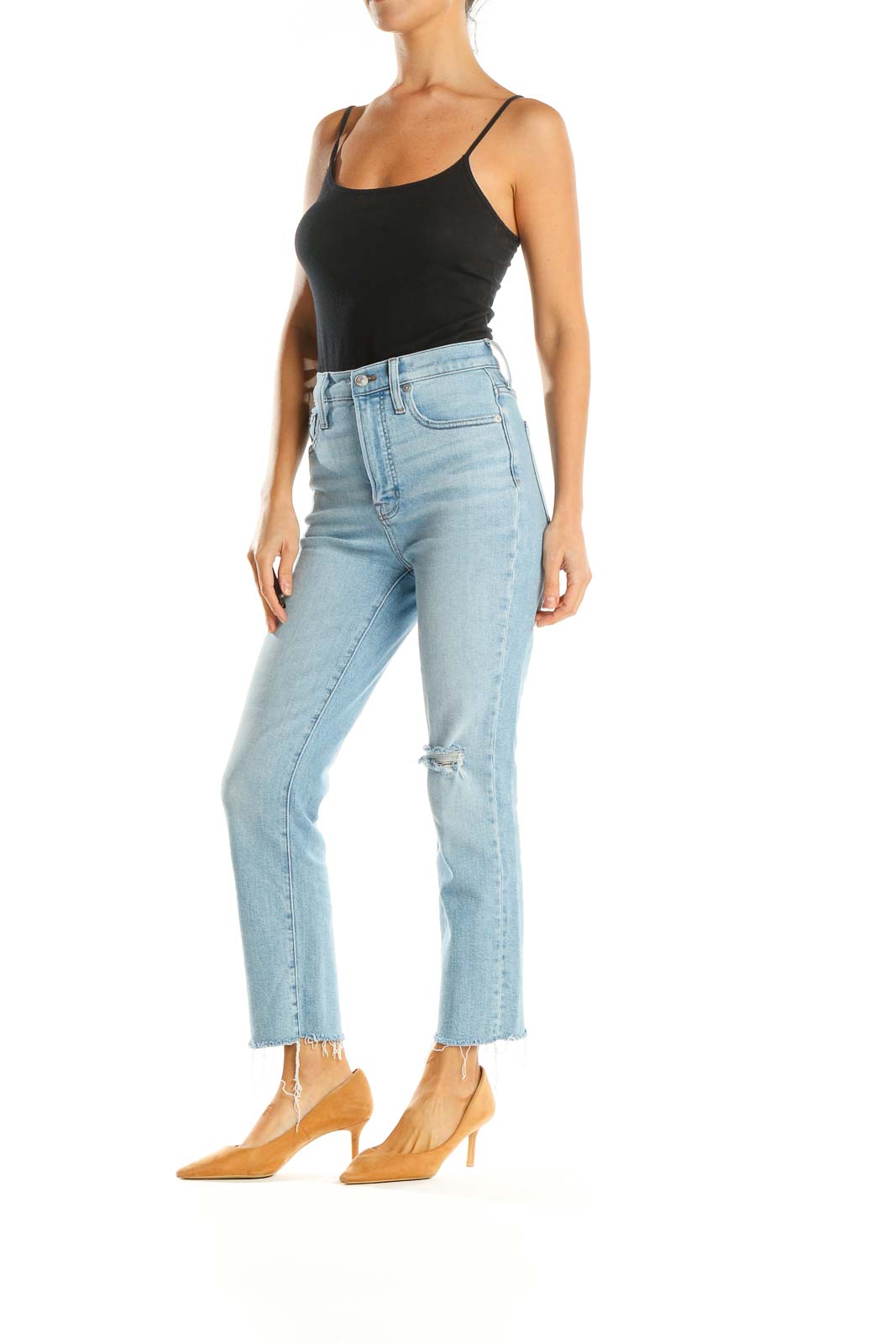 Blue Straight Leg High-WaistedJeans