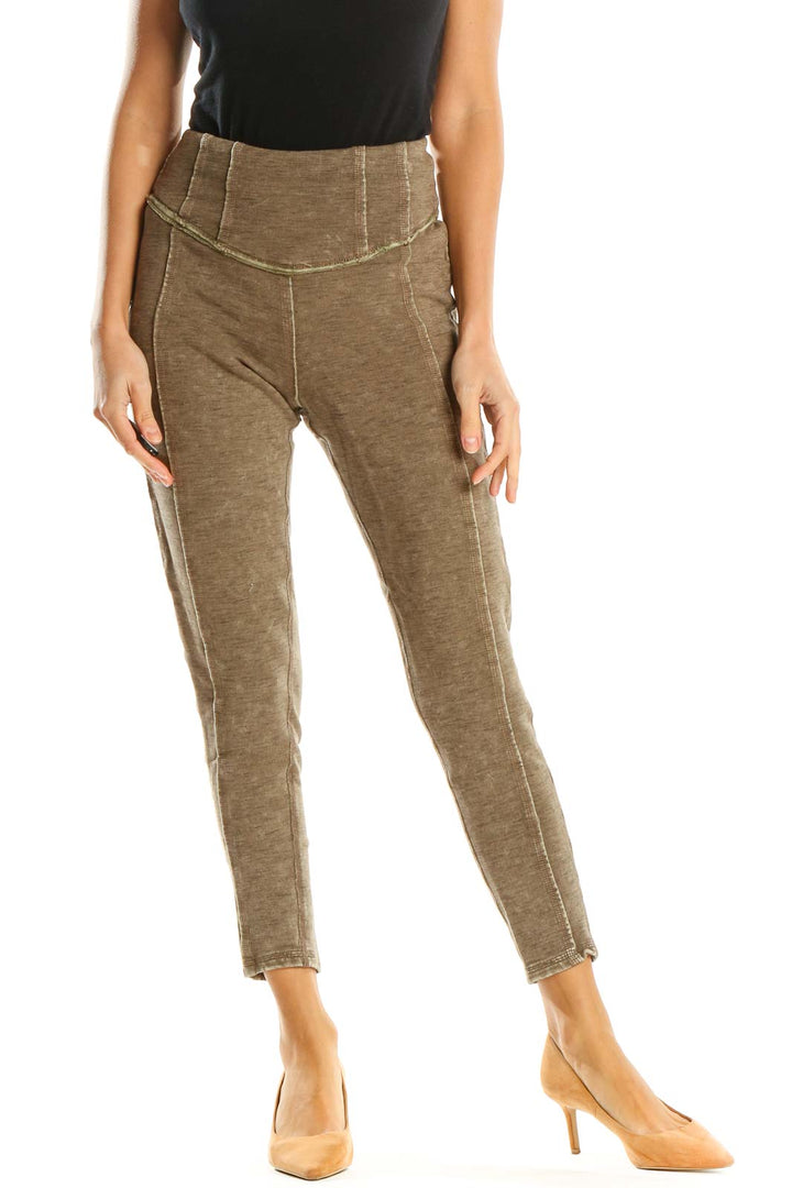 Brown Textured Casual Leggings