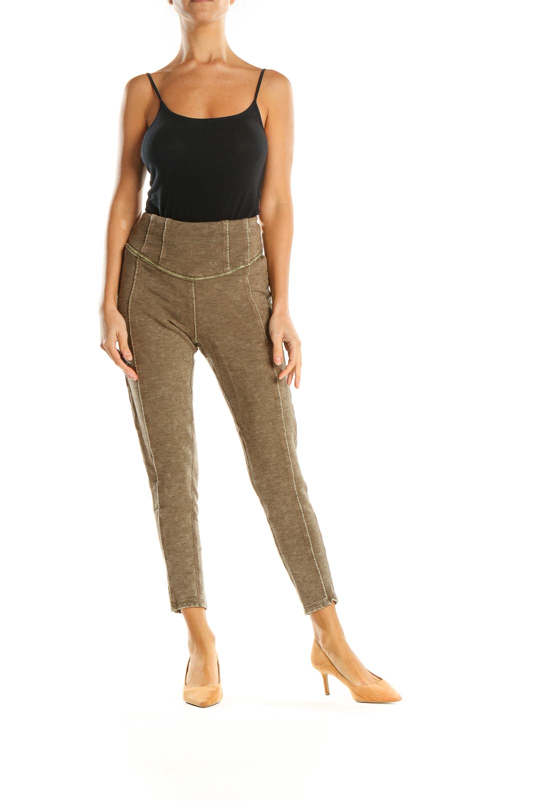 Brown Textured Casual Leggings