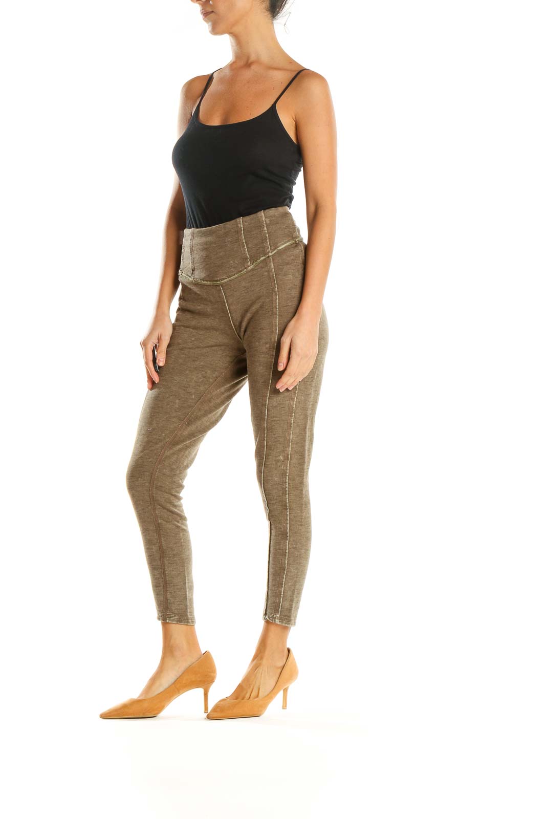 Brown Textured Casual Leggings