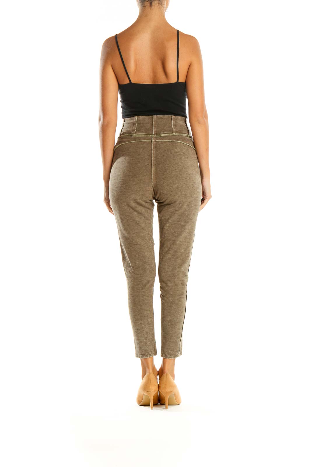 Brown Textured Casual Leggings