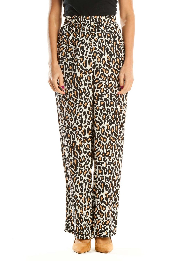 Brown Animal Print Bohemian Palazzo Pants