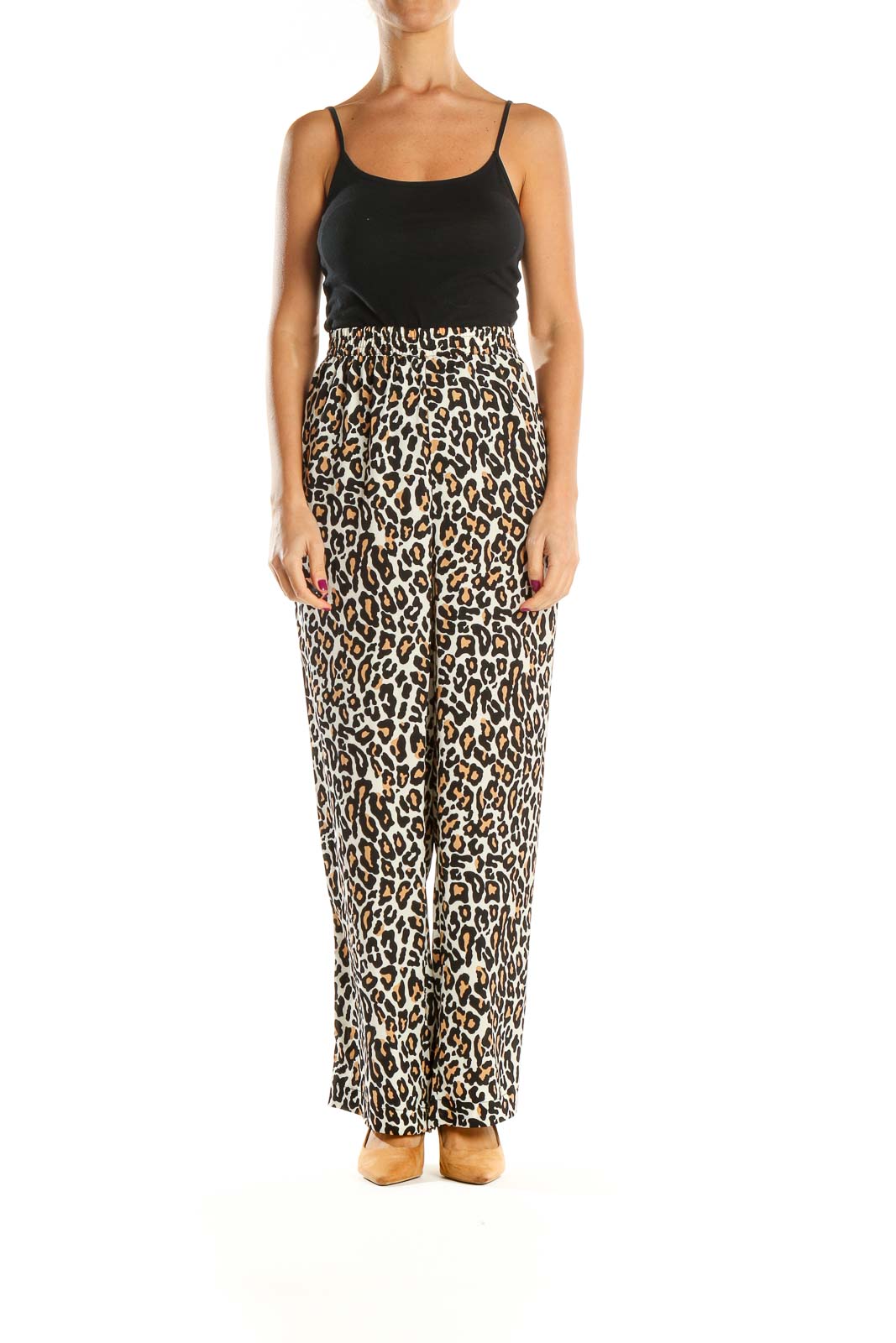 Brown Animal Print Bohemian Palazzo Pants