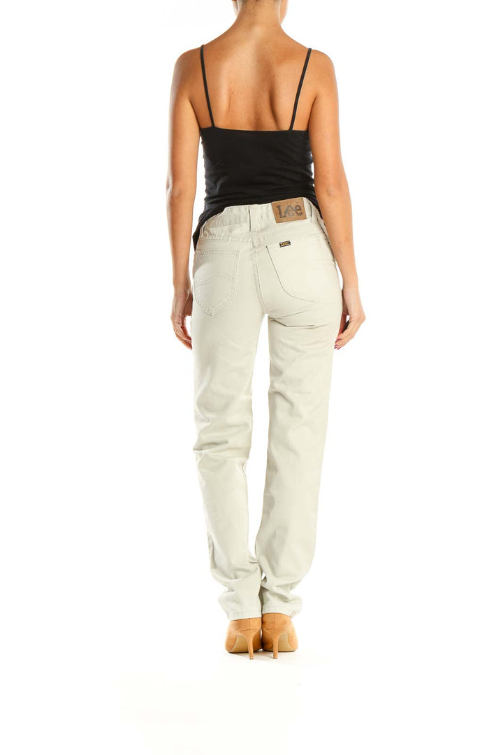 Beige Straight Leg Jeans