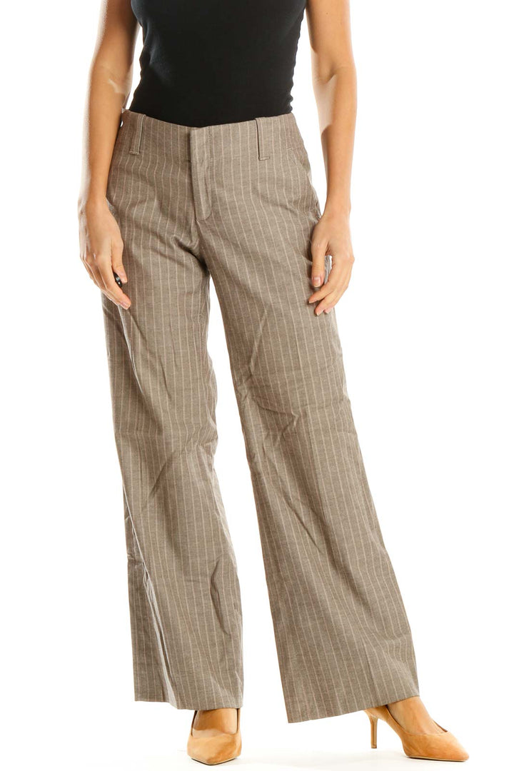 Beige Pinstripe All Day Wear Trousers