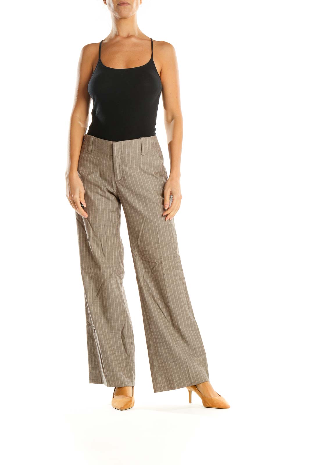 Beige Pinstripe All Day Wear Trousers