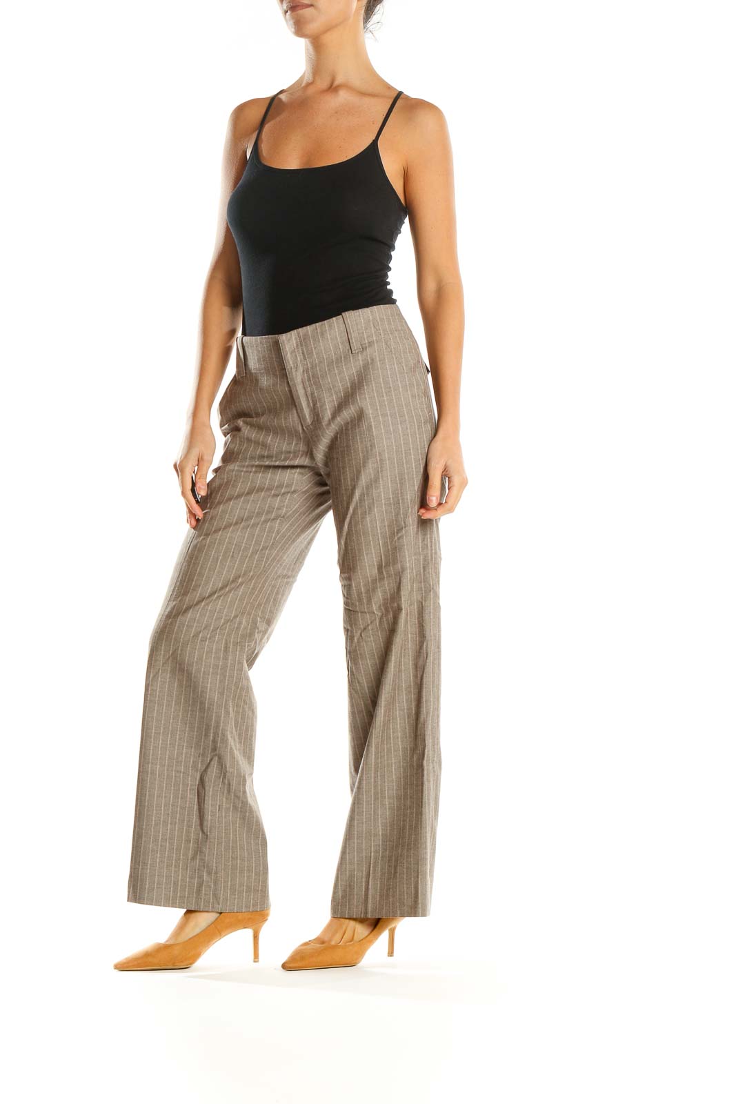 Beige Pinstripe All Day Wear Trousers