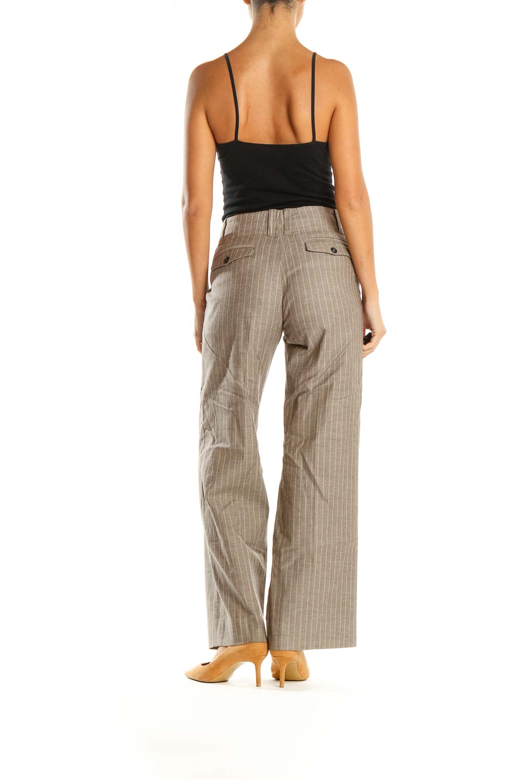 Beige Pinstripe All Day Wear Trousers