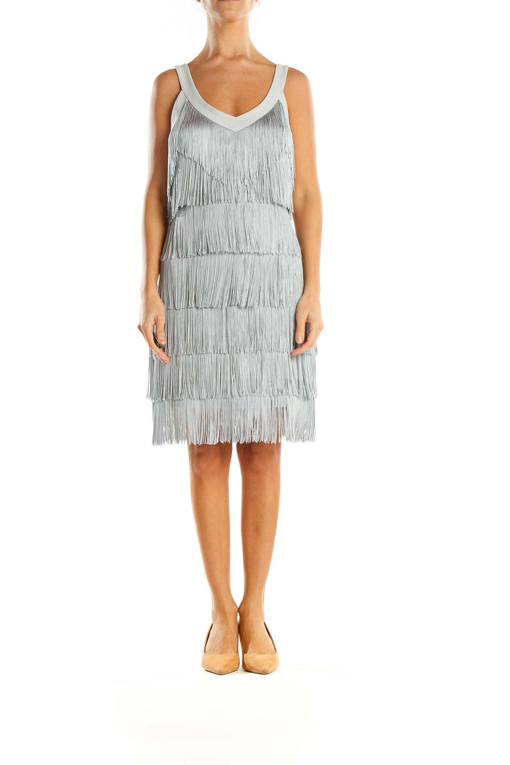 Gray Solid Fringe Fit & Flare Dress