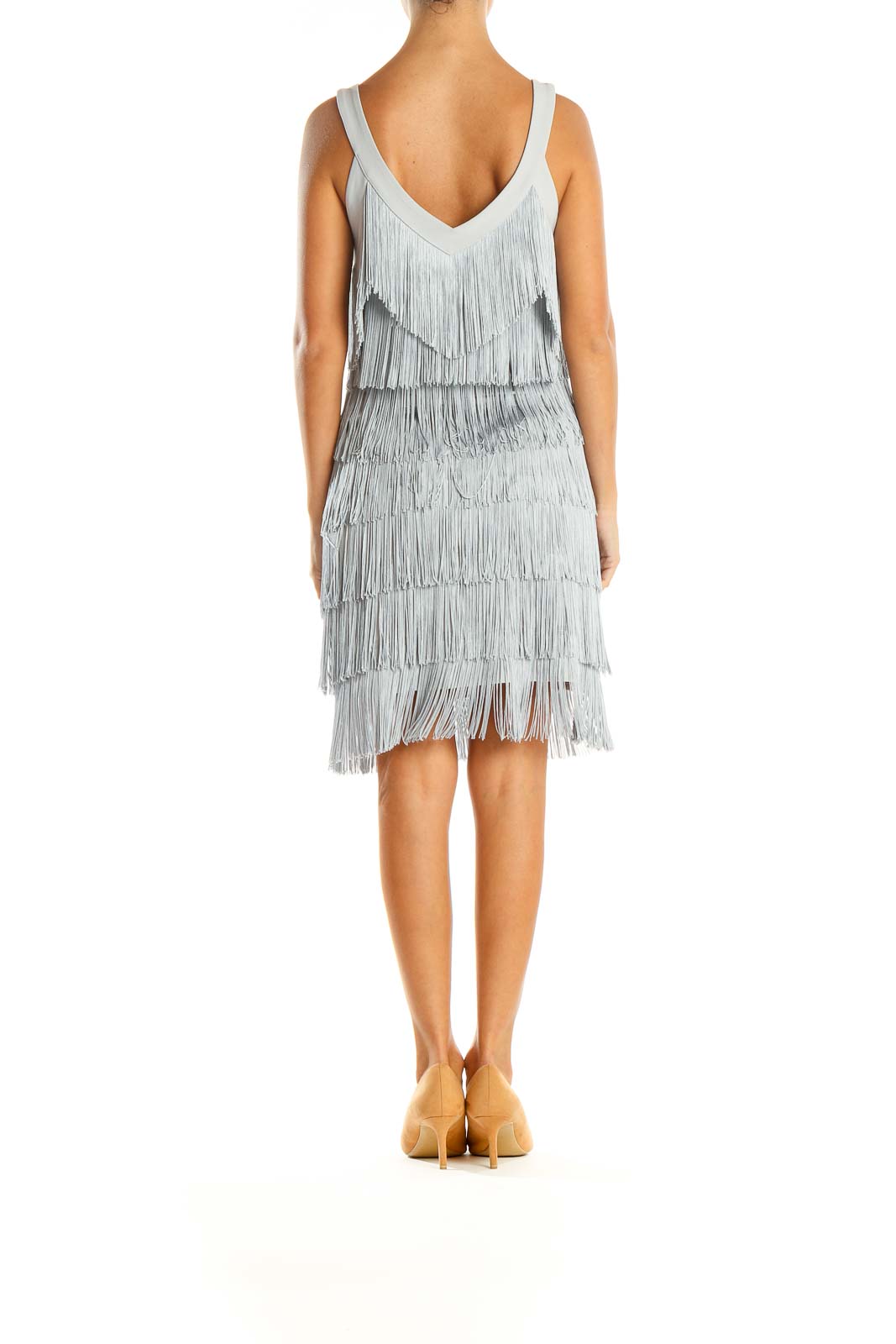 Gray Solid Fringe Fit & Flare Dress