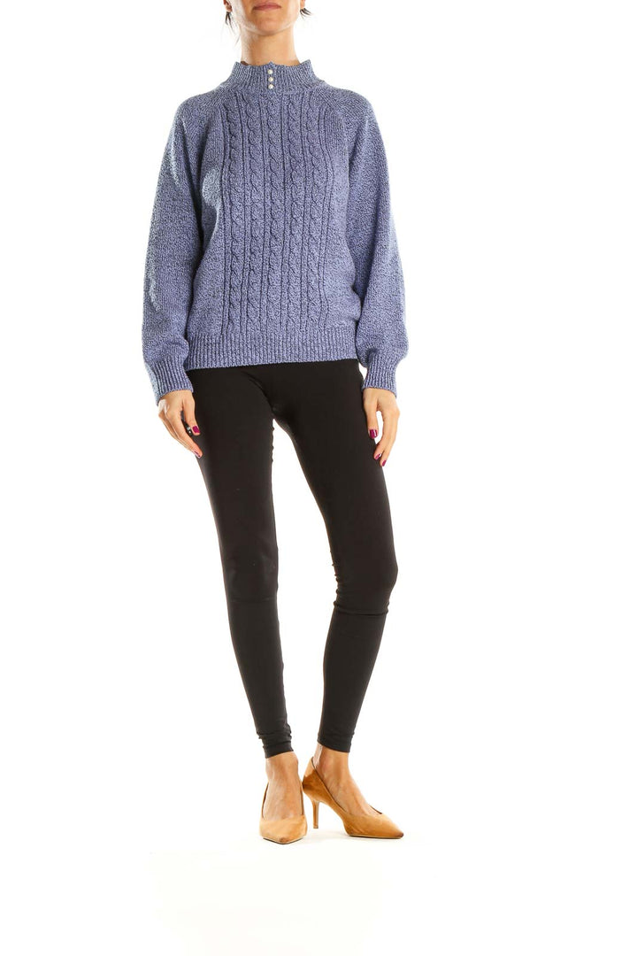 Blue Textured All Day Wear Sweater