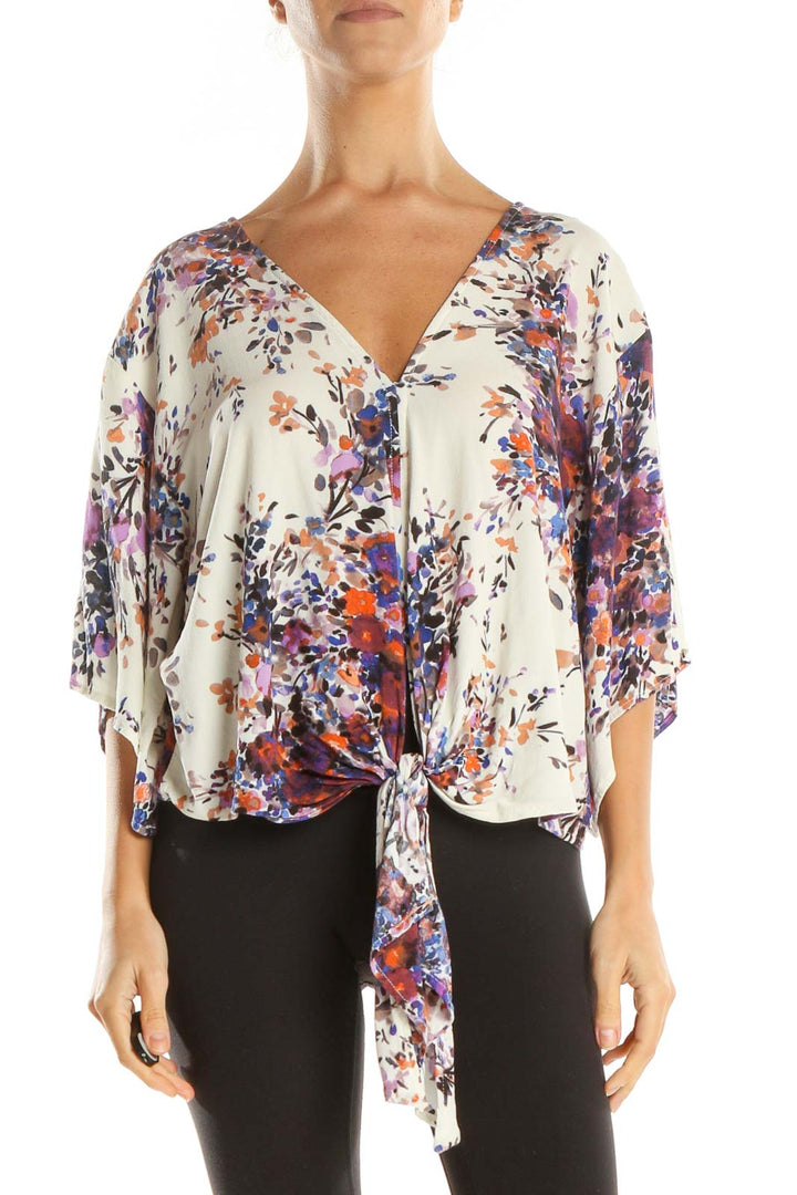 Beige Floral Print All Day Wear Blouse