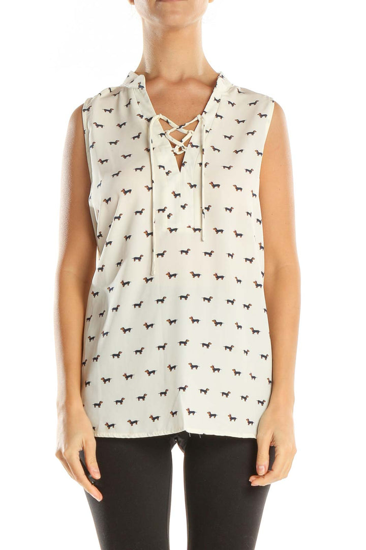 Beige Object Print Holiday Shirt