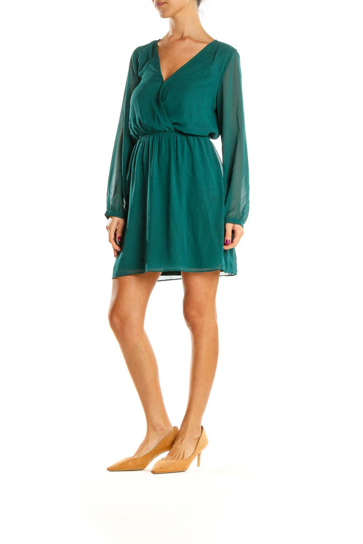 Green Solid Day Fit & Flare Dress