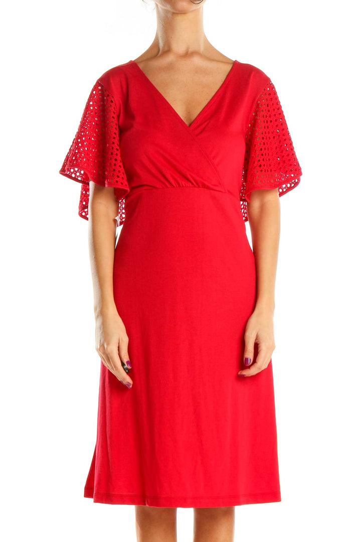 Red Solid Day Fit & Flare Dress