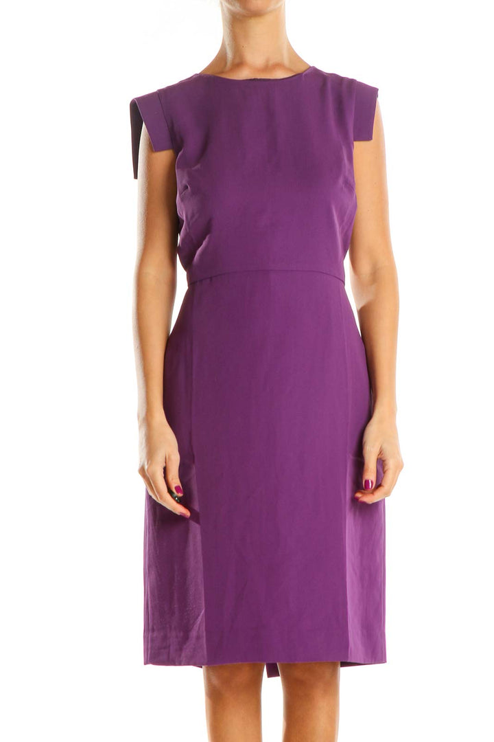 Purple Solid Work Sheath Dress