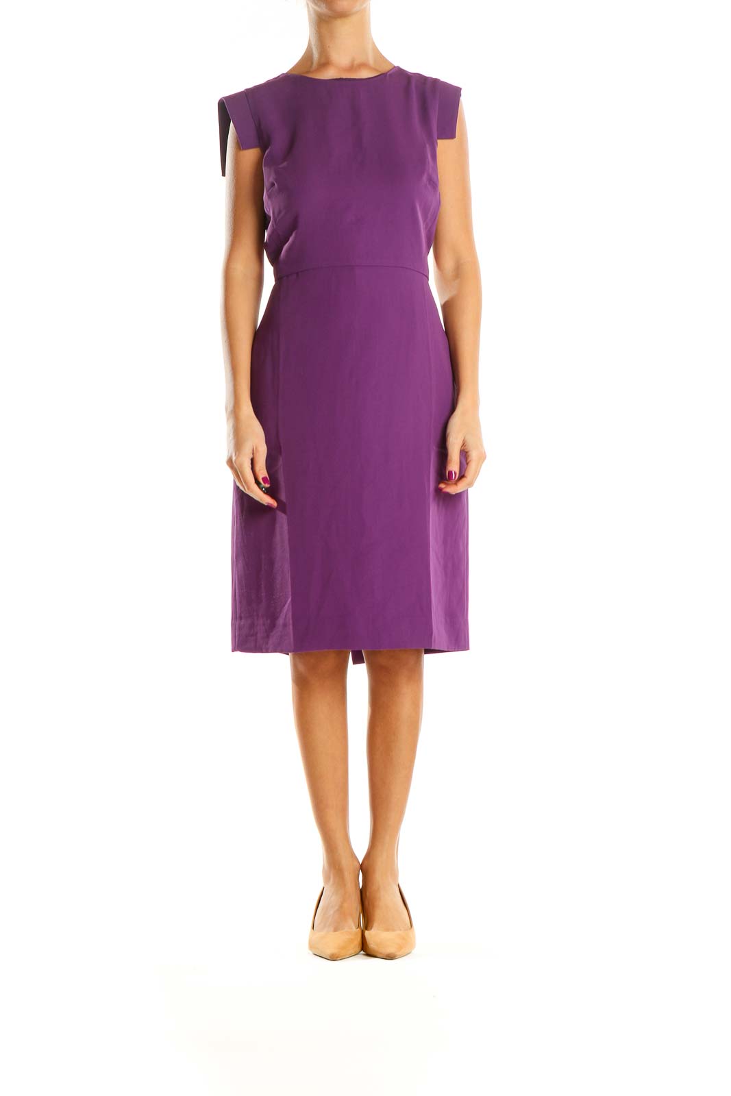 Purple Solid Work Sheath Dress