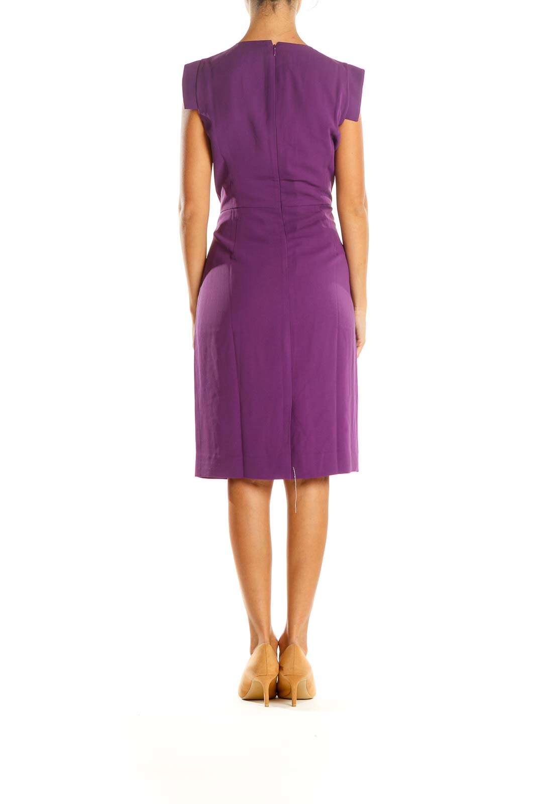 Purple Solid Work Sheath Dress