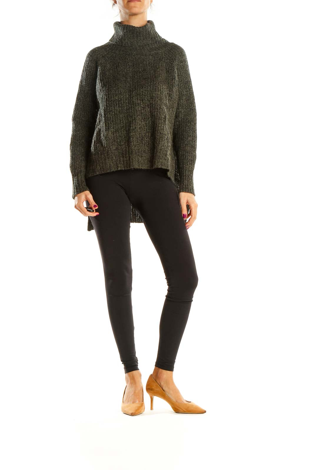 Green Textured All Day Wear Sweater