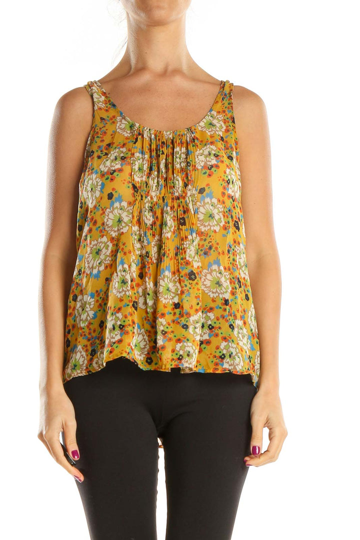 Yellow Floral Print Bohemian Tunic Tank Top