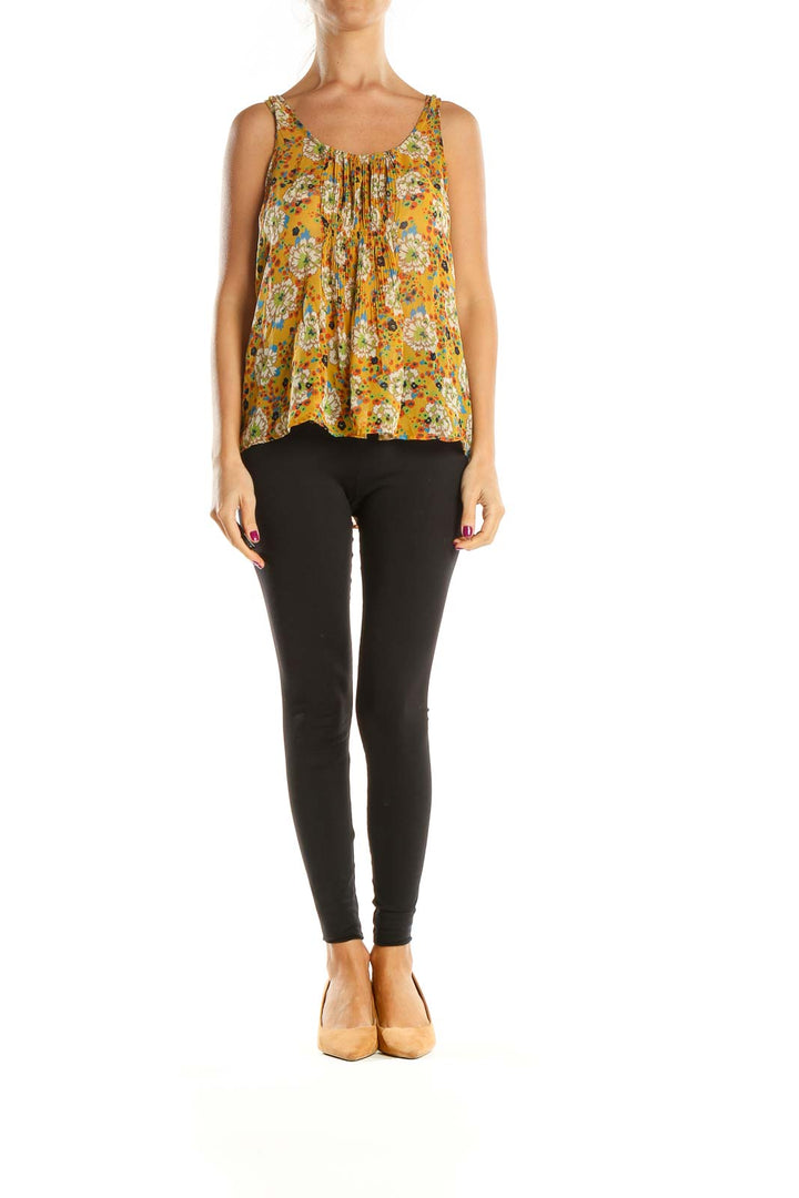 Yellow Floral Print Bohemian Tunic Tank Top