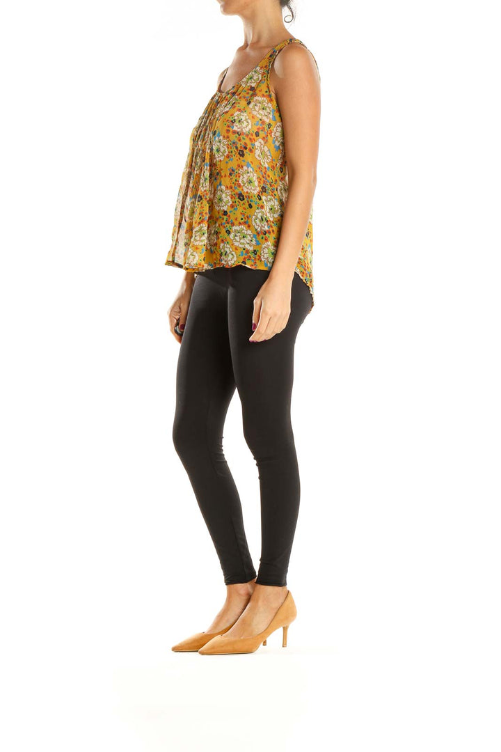 Yellow Floral Print Bohemian Tunic Tank Top