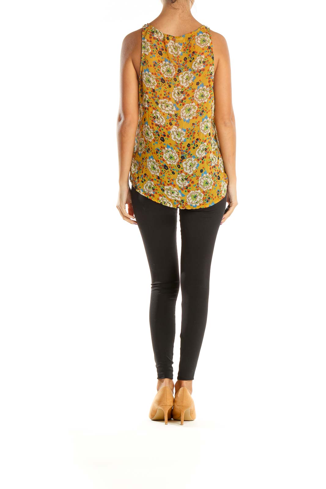 Yellow Floral Print Bohemian Tunic Tank Top