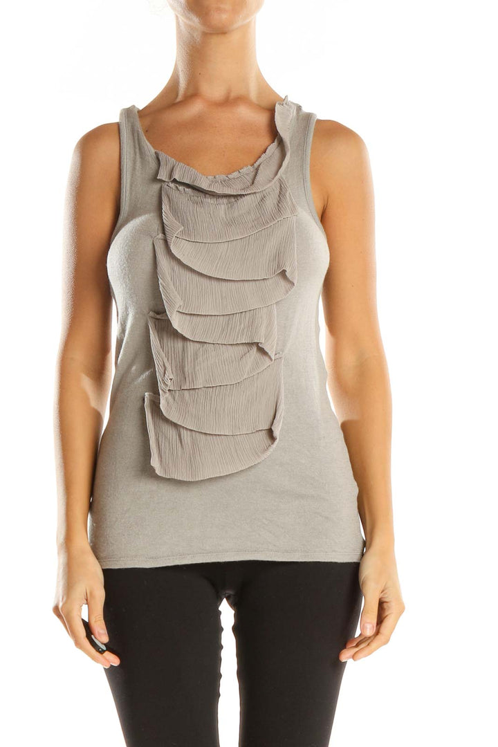 Beige Solid All Day Wear Tank Top