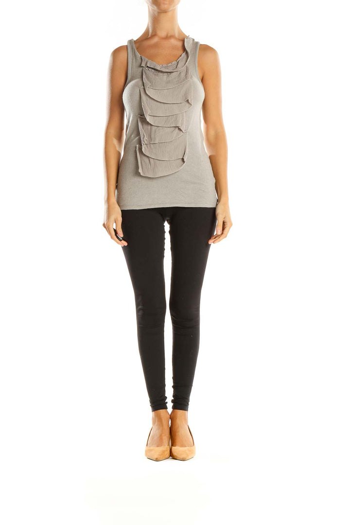 Beige Solid All Day Wear Tank Top