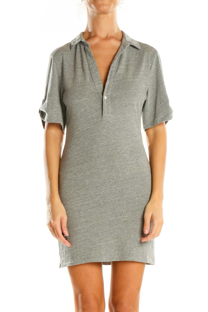 Gray Solid Classic Sheath Dress