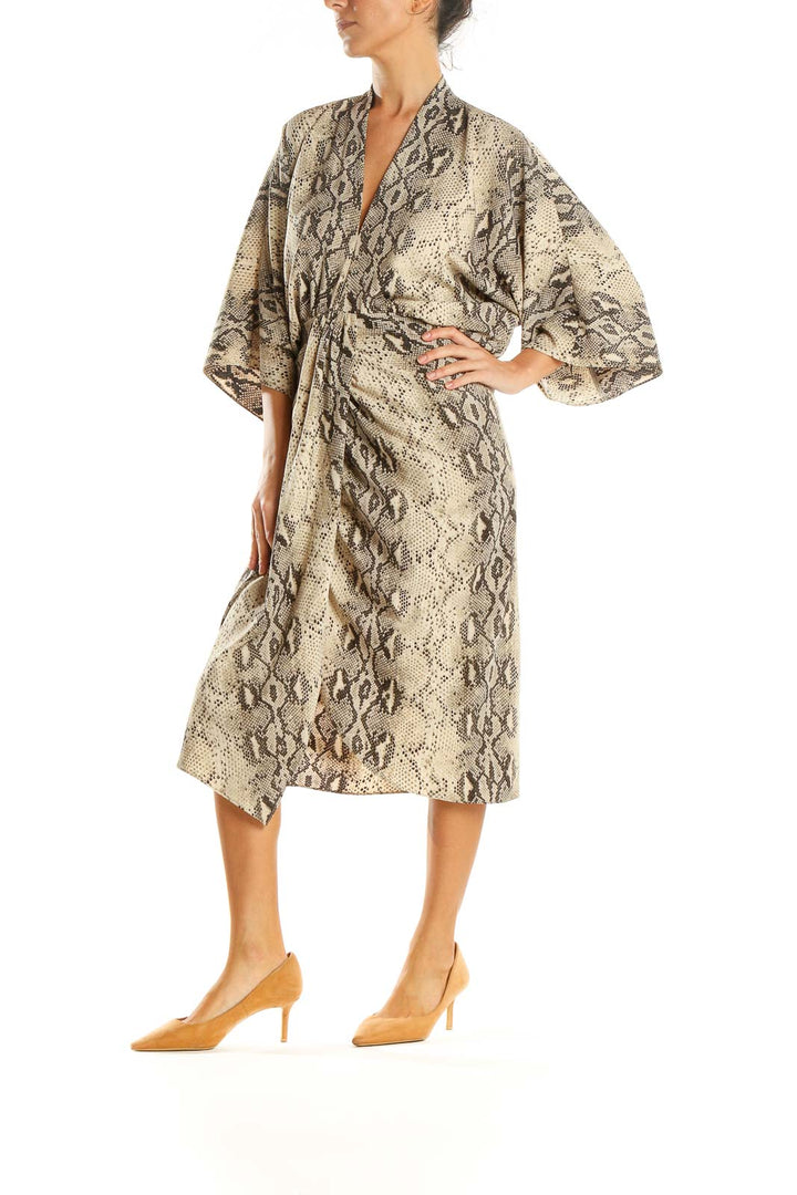 Beige Day Animal Print Fit & Flare Dress