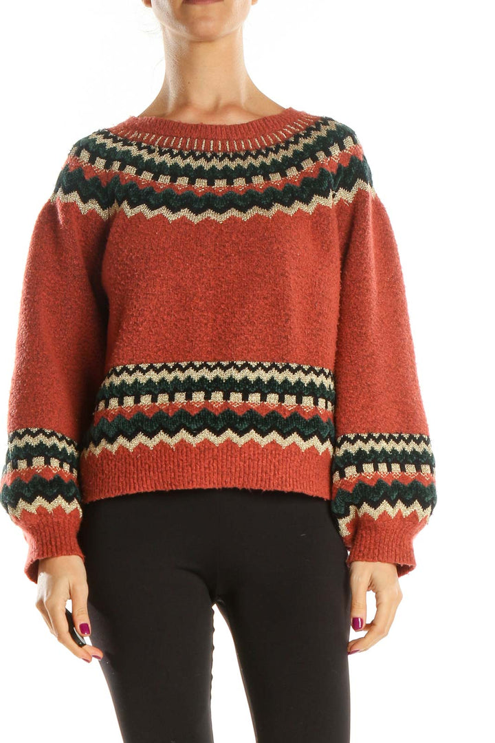 Red Printed All Day Wear Sweater