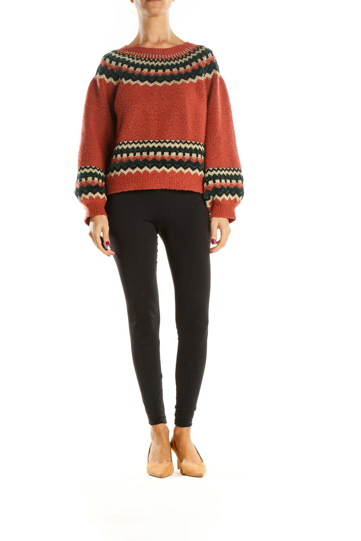 Red Printed All Day Wear Sweater