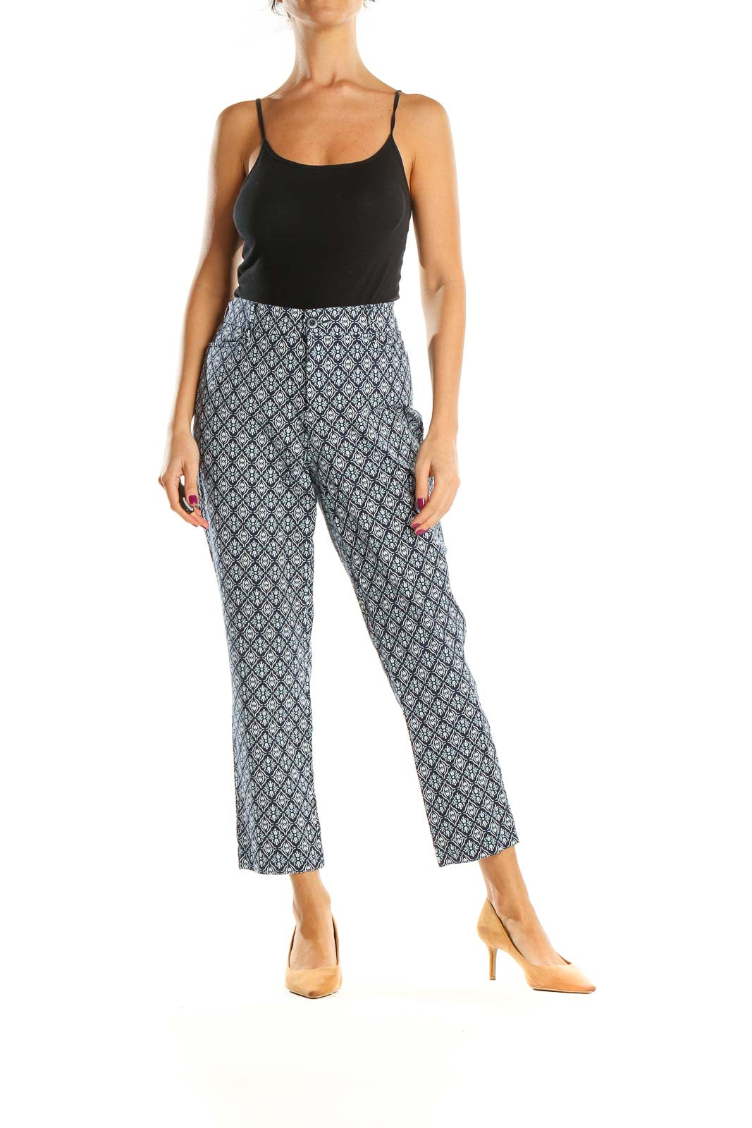 Blue Printed Casual Capri Pants