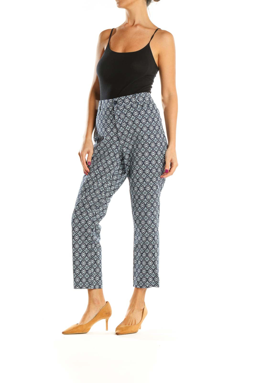 Blue Printed Casual Capri Pants