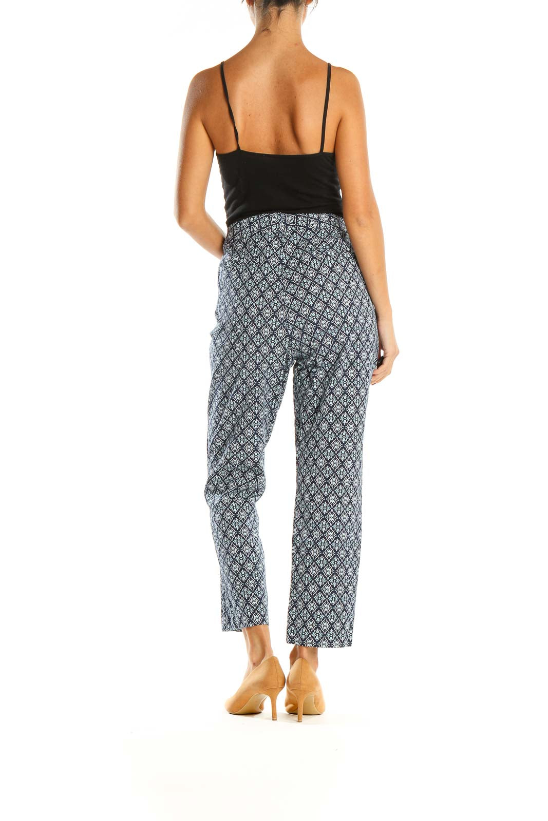 Blue Printed Casual Capri Pants