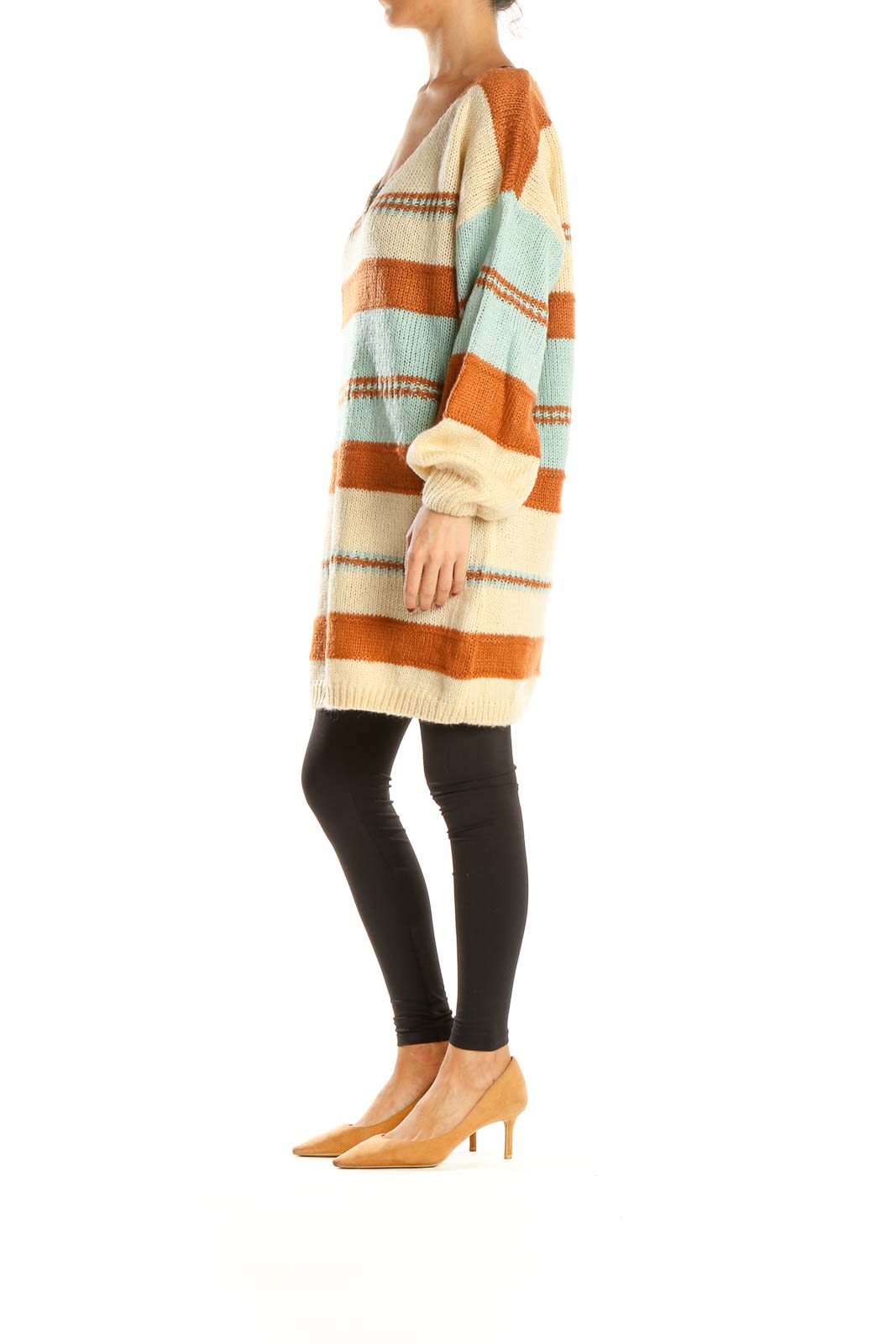 Beige Striped All Day Wear Sweater