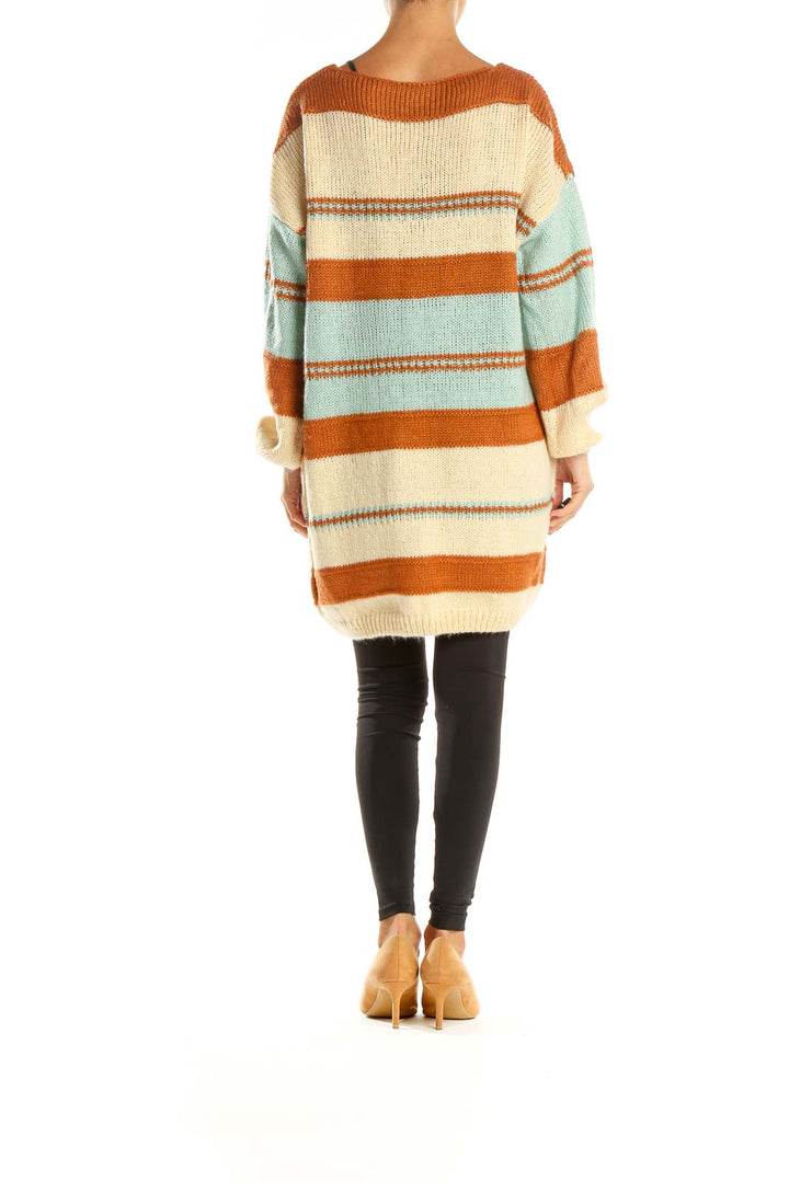 Beige Striped All Day Wear Sweater