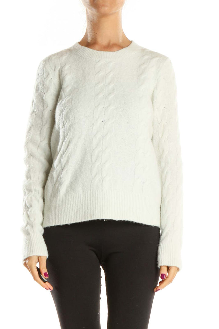 White Textured Casual Sweater