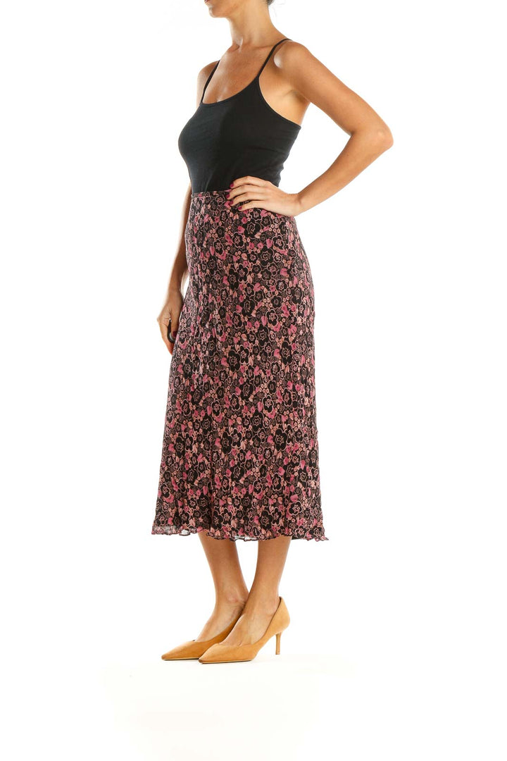 Brown Floral Print Bohemian A-Line Skirt