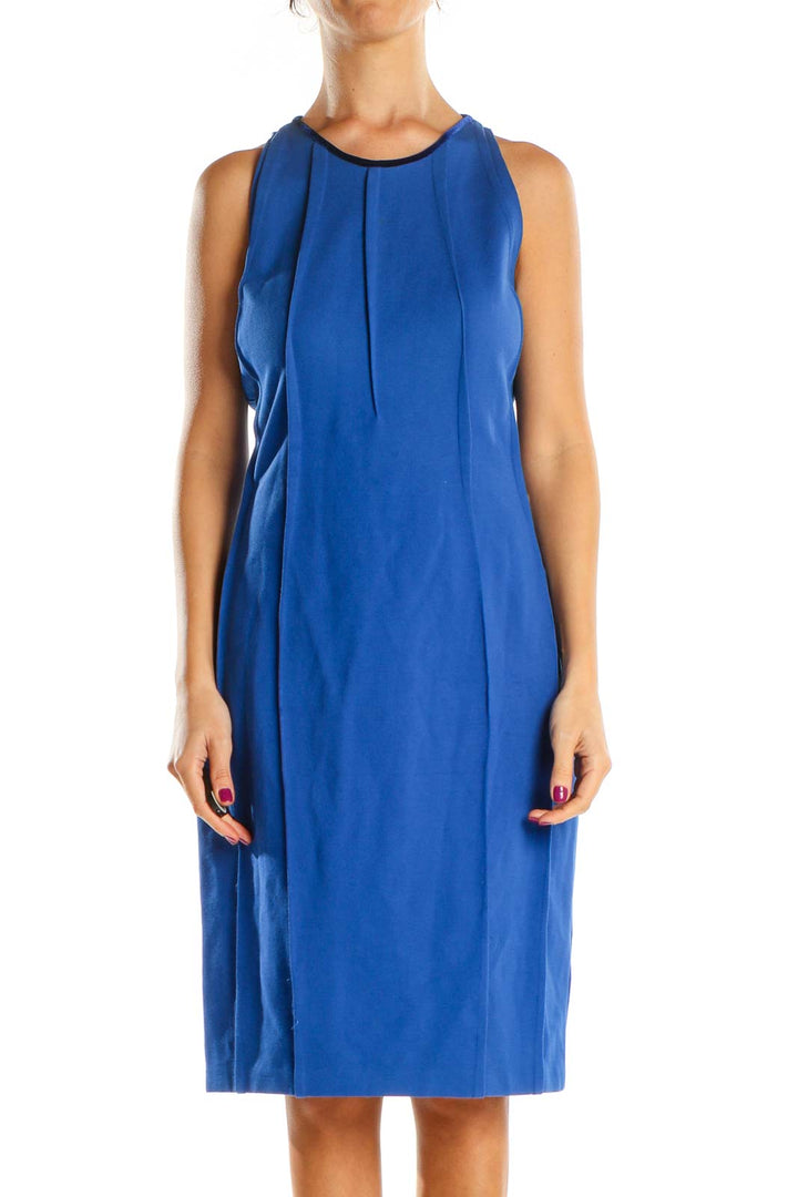 Blue Solid Day Sheath Dress