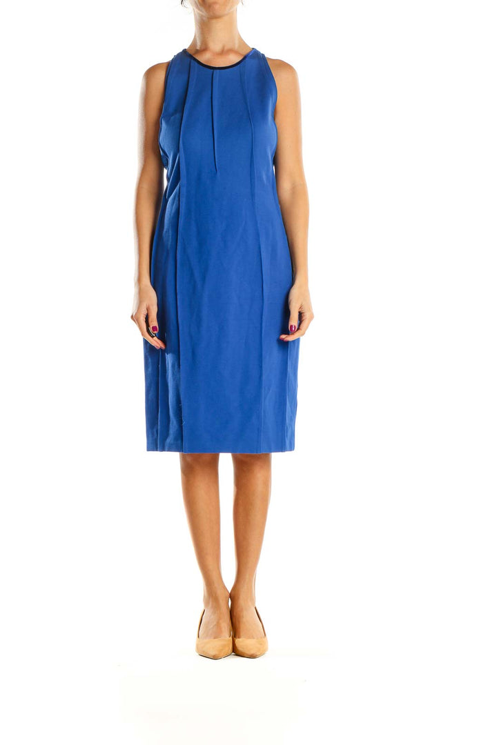 Blue Solid Day Sheath Dress