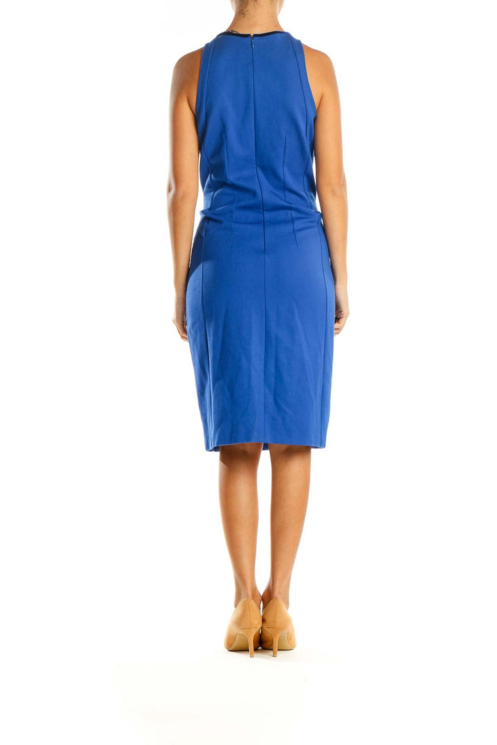 Blue Solid Day Sheath Dress