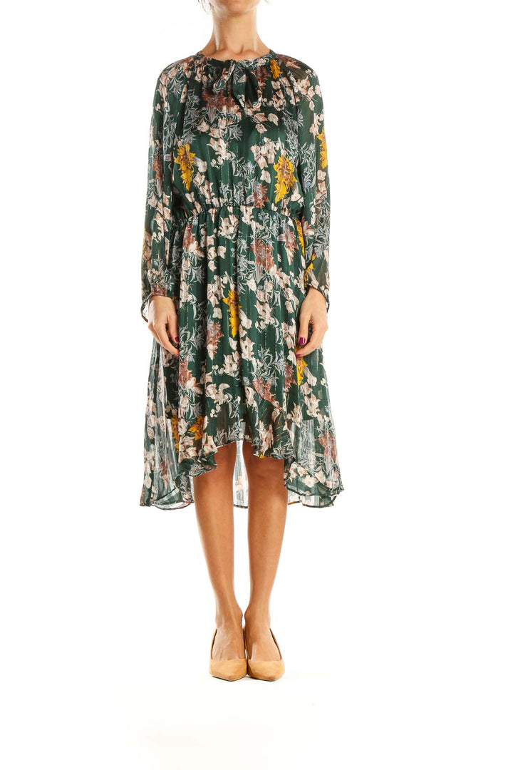 Green Floral Print Day Fit & Flare Dress