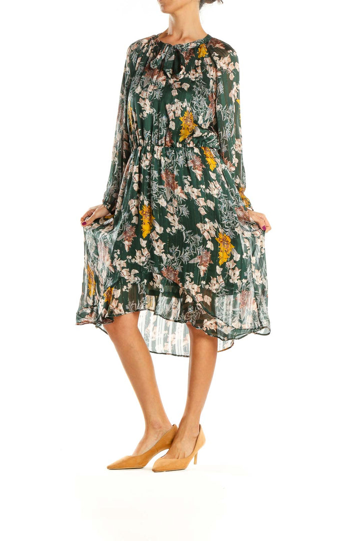 Green Floral Print Day Fit & Flare Dress