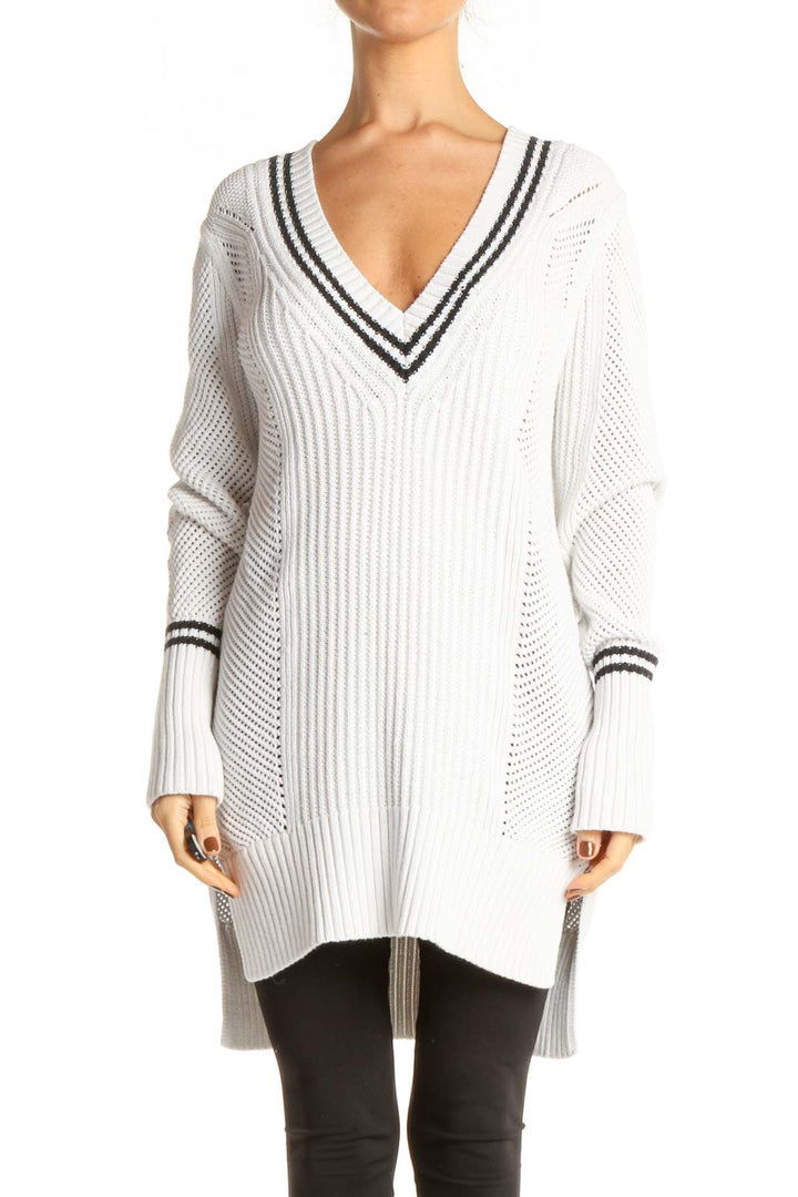 White Striped All Day Wear Sweater