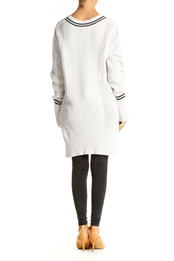 White Striped All Day Wear Sweater