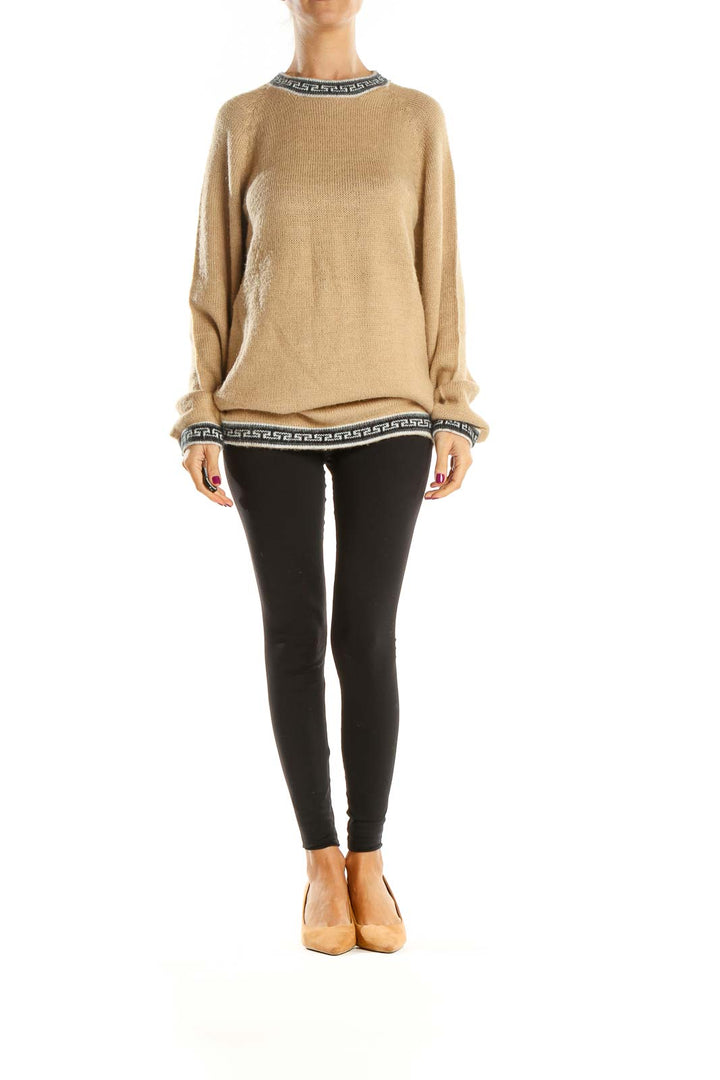 Beige Textured All Day Wear Sweater